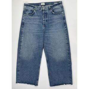 Citizens Of Humanity Ayla Wide Leg Baggy Crop Raw Hem Jeans Size 34